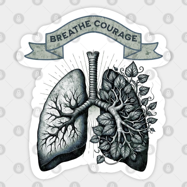 Breathe Courage, blue and green lungs with climbing plant and branches, cancer awareness, bloom floral, anatomy, watercolor Sticker by Collagedream